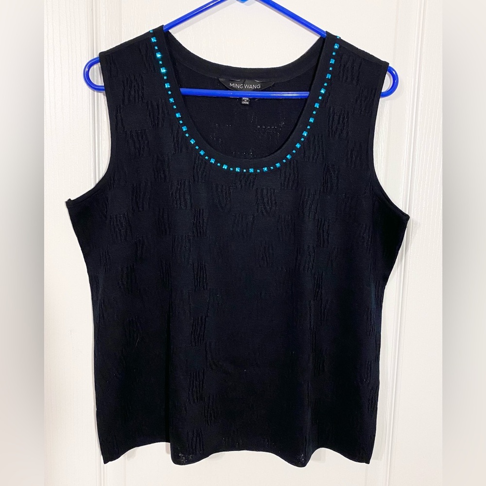 Ming Wang Studded Jacquard Knit Sweater Tank Shell Black Size XL